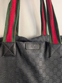 Gucci by Tom Ford Late 90s Dark Navy GG Monogram Web Stripe Duffle Bag