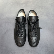 SĀN ARCHIVE GOODS Adidas Y-3 Japan triple black leather sneakers with debossed logo and tonal stitched 3-Stripes